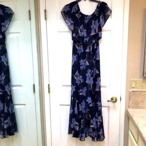 Express Maxi Blue Flowered Off the Shoulder Dress-Size XS